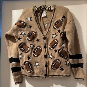 Vintage 90s Embroidered Football Cardigan Size S Superbowl Mandal Bay